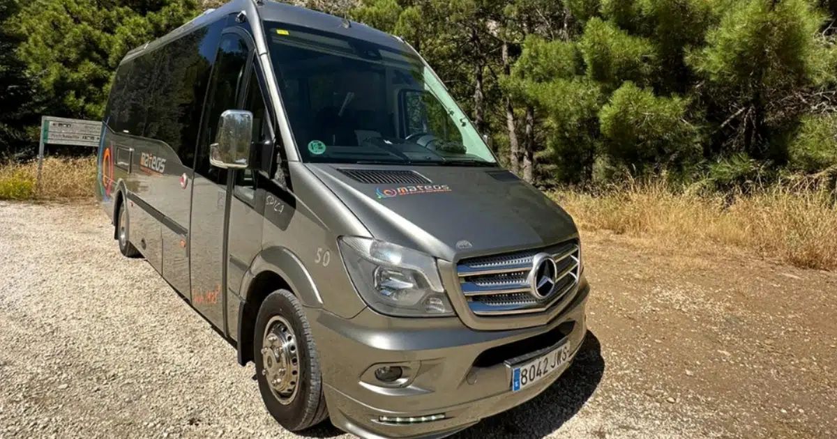 An 18-seater mini bus,Mercedes Sprinter, in a park in Málaga