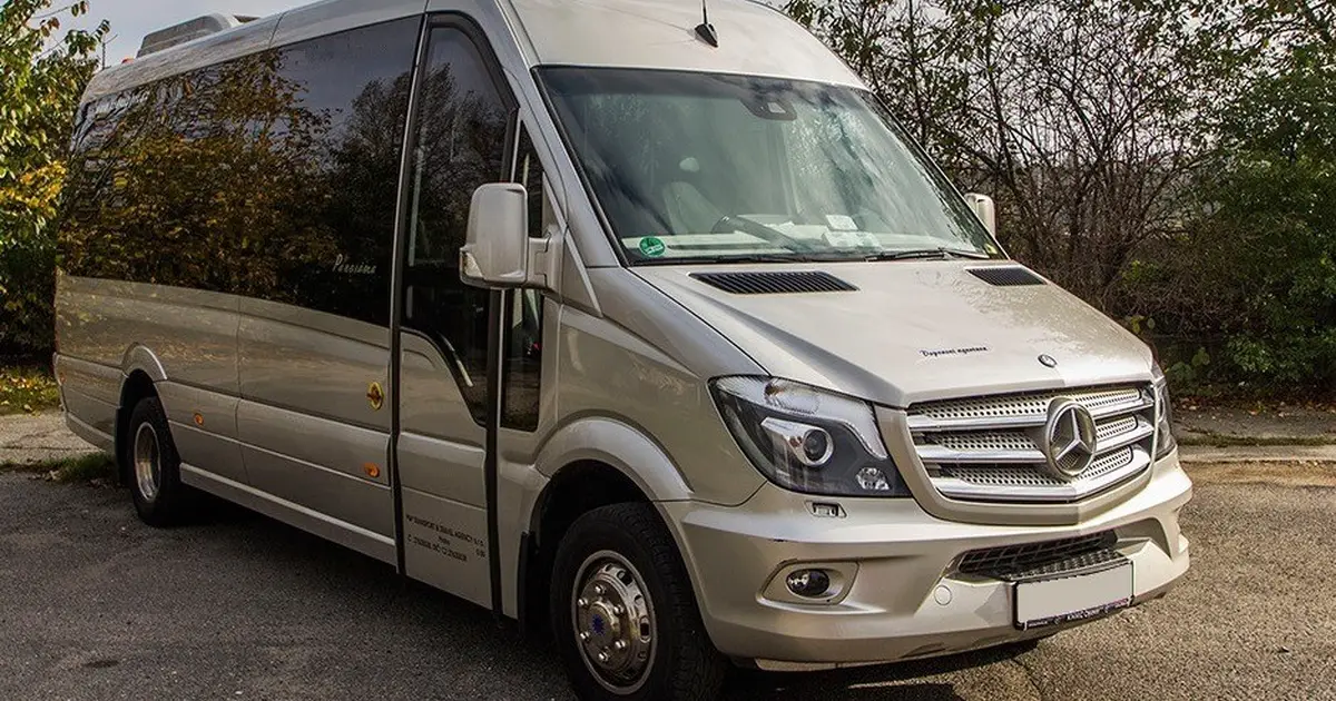 A 16 seater Mercedes Sprinter minibus parked in Venice