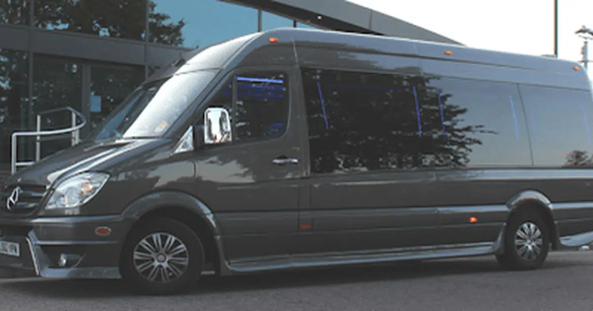 A 16 seater Mercedes Sprinter minibus parked in Warwick