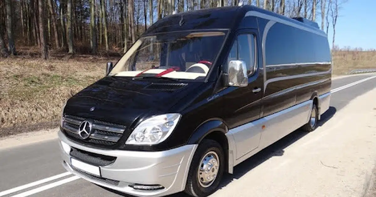 A 16 seater Mercedes Sprinter minibus on the route in Hasselt