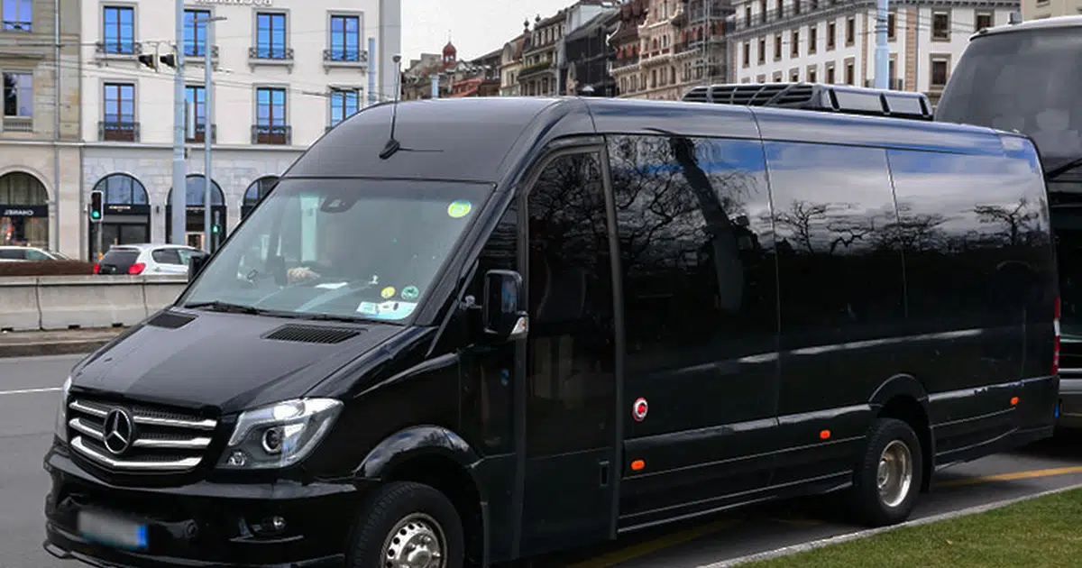 A 15 seater minibus Mercedes Sprinter at a street in Pescara