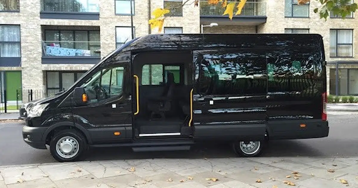 A 16 seater Ford Transit Sprinter minibus parked in Southend on Sea