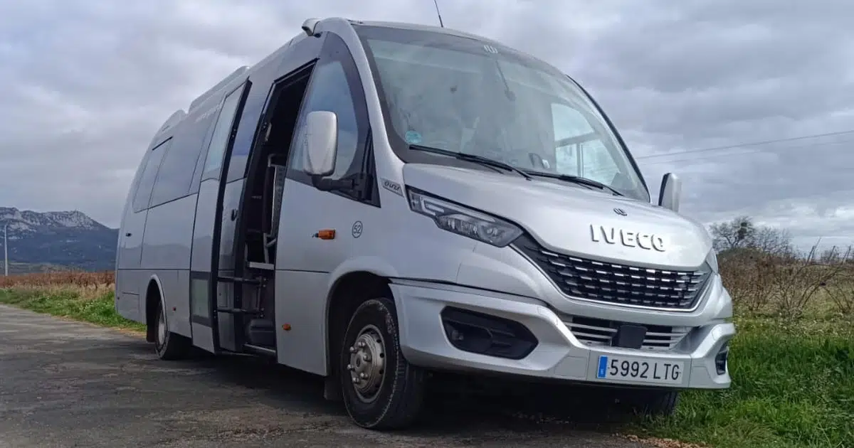 A 16 seater minibus Iveco Sprinter parked at a street in Valladolid