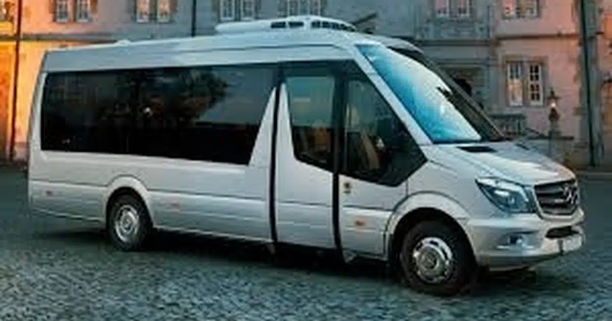 A 16 seater Mercedes Sprinter minibus at a street in Notthingham