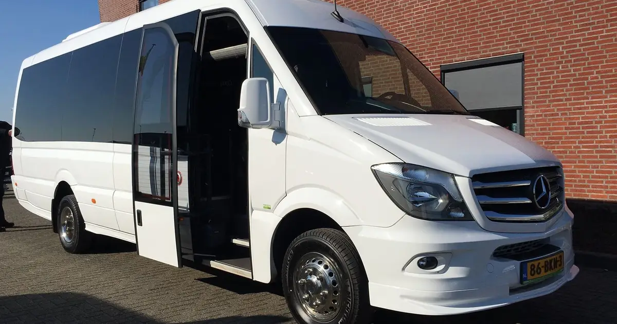 A 22 seater Mercedes Sprinter minibus parked in Rotterdam