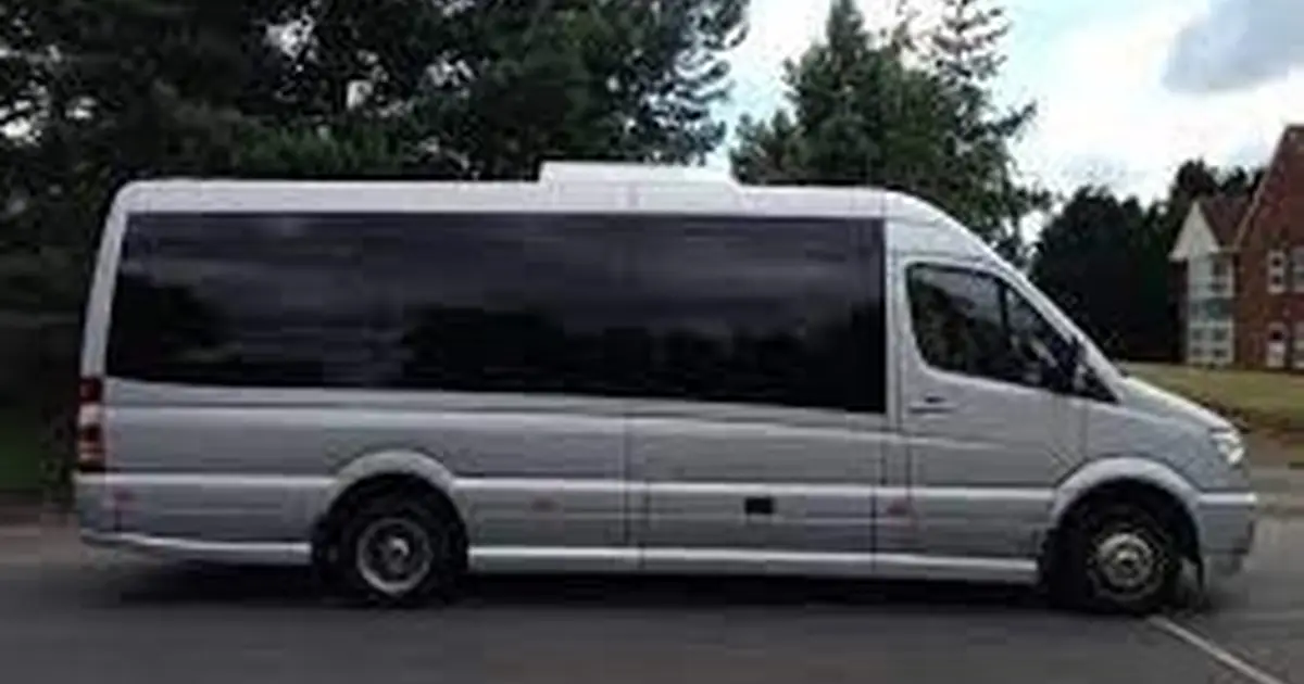 A 16 seater minibus Mercedes Sprinter parked in Leicester