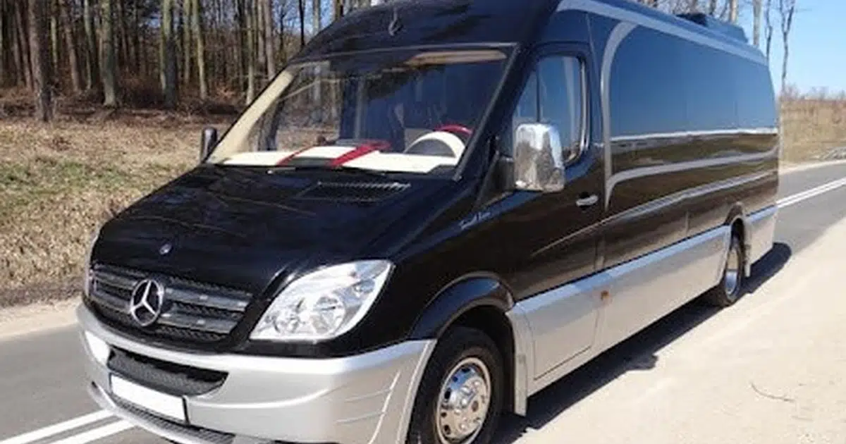 A 15 seater minibus Mercedes Sprinter parked in Trieste