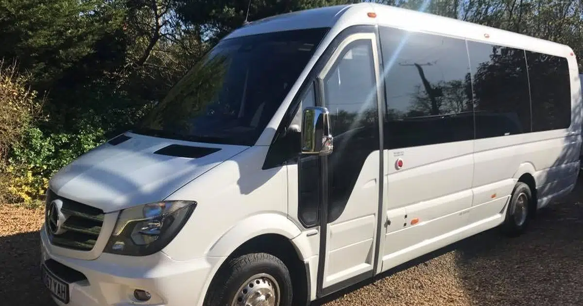 A 16 seater Mercedes Sprinter minibus parked in Cambridge