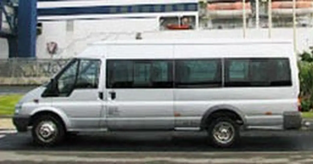 A 16 seater Ford Transit Sprinter minibus parked in York