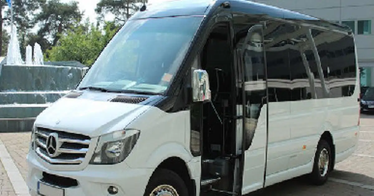 A 16 seater Mercedes Sprinter minibus parked in Shrewsbury