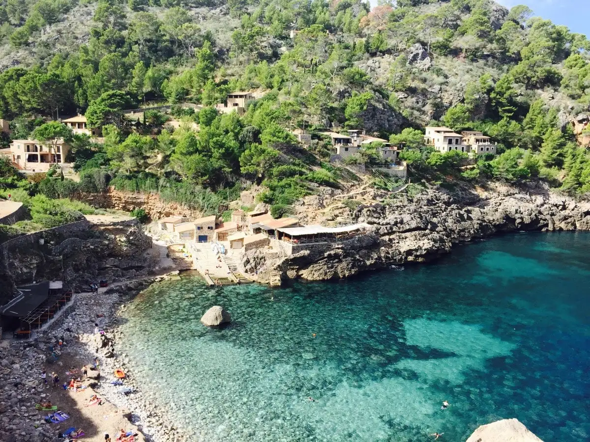 View of Cala Deia beach and landscape