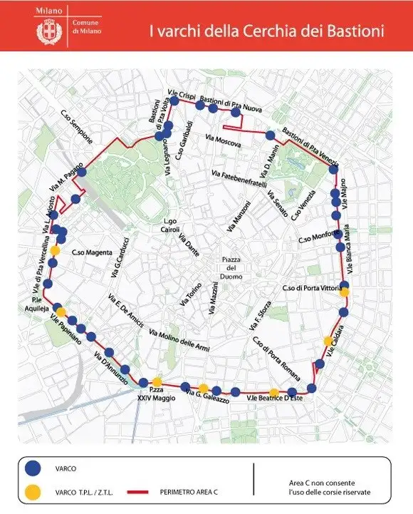 Informazioni relative alla mappa ZTL di Milano