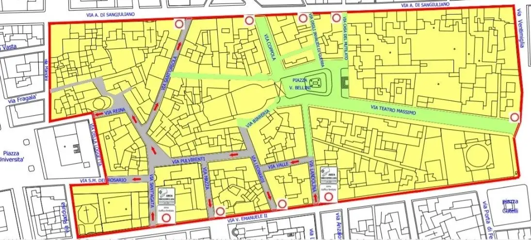 Mappa delle zone ZTL della città di Catania