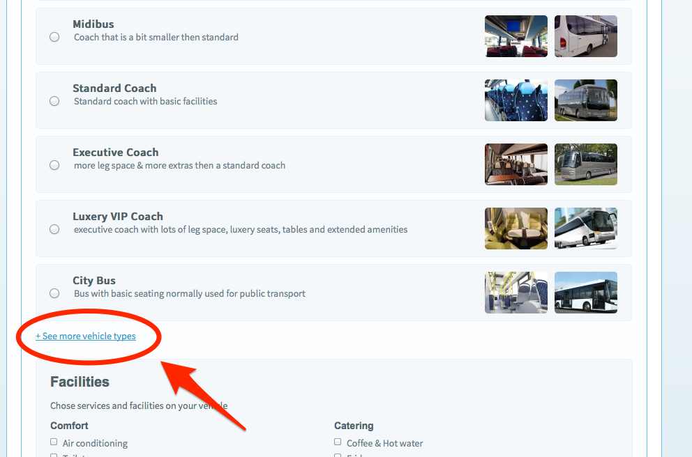 How to see more vehicle types to choose from